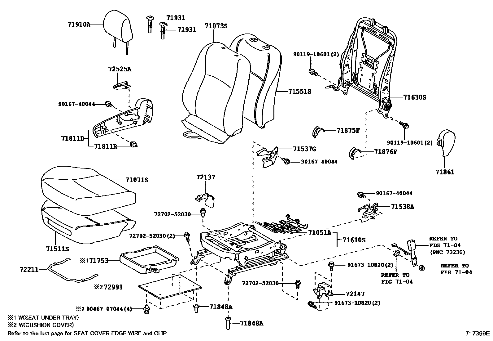 Toyota YARIS 前排座椅和座椅滑轨 EPC diagram — 717399E