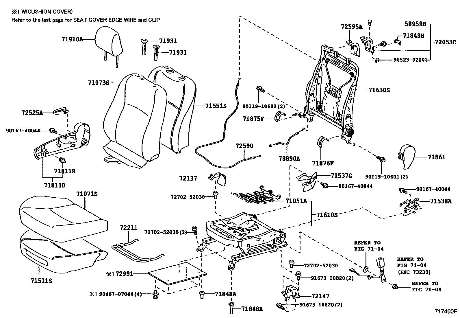 Toyota YARIS 前排座椅和座椅滑轨 EPC diagram — 717400E