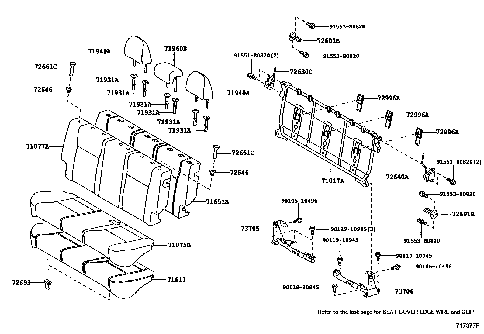 Toyota YARIS 后排座椅和座椅滑轨 EPC diagram — 717377F