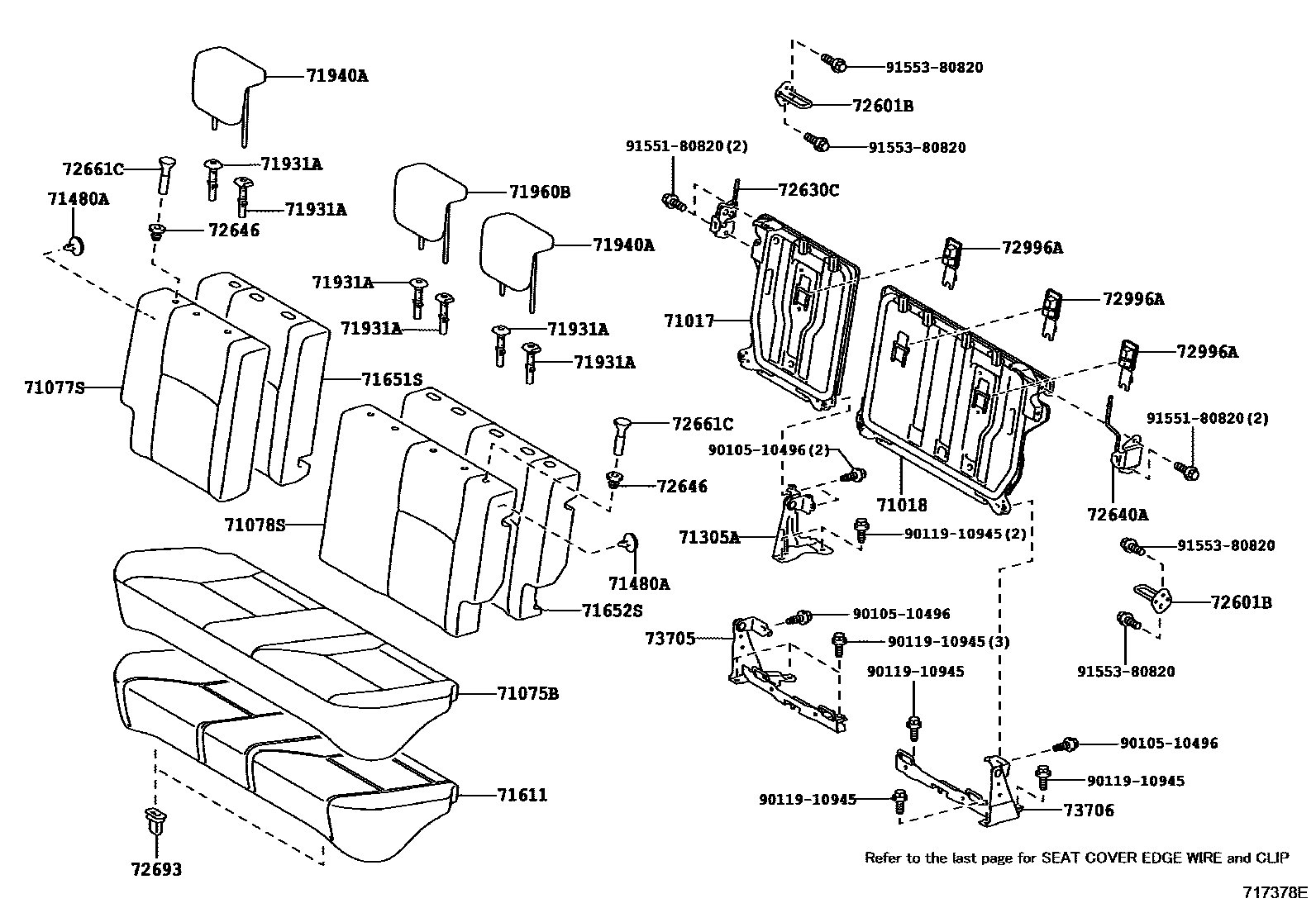 Toyota YARIS 后排座椅和座椅滑轨 EPC diagram — 717378E