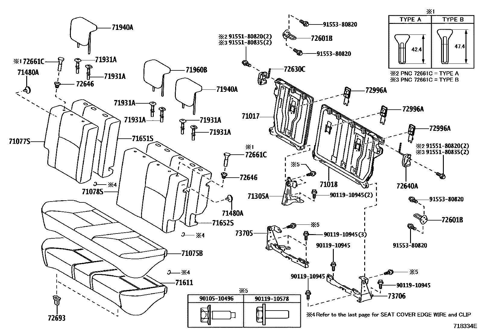 Toyota YARIS 后排座椅和座椅滑轨 EPC diagram — 718334G