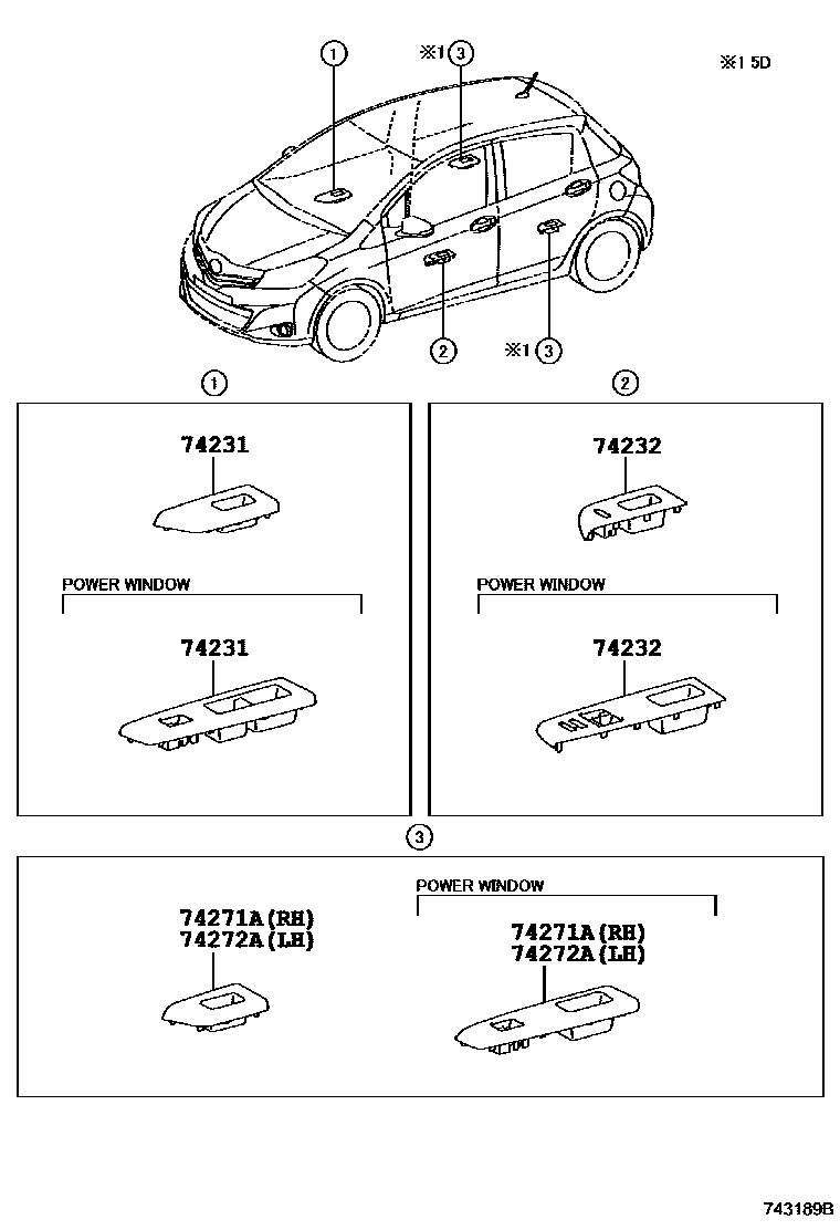 Toyota YARIS 扶手和遮阳板 EPC diagram — 743189B