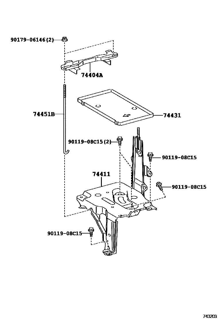 Toyota YARIS battery holder EPC diagram — 743203