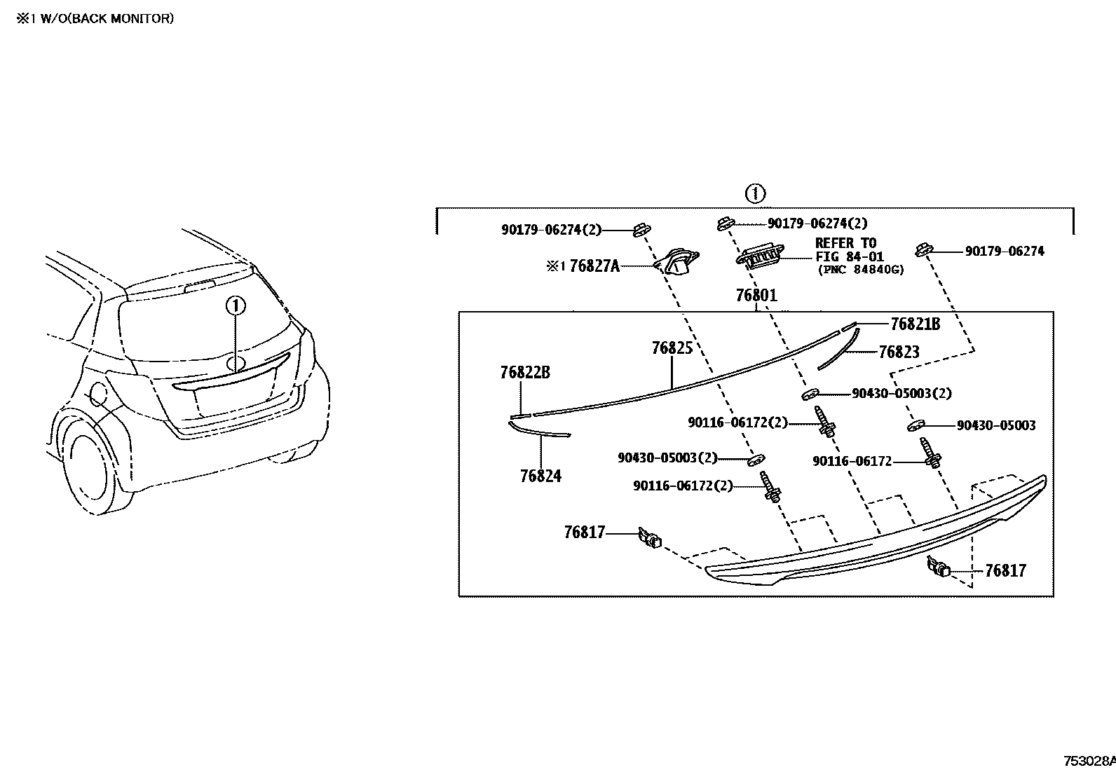 Toyota YARIS 后防护条 EPC diagram — 753028A