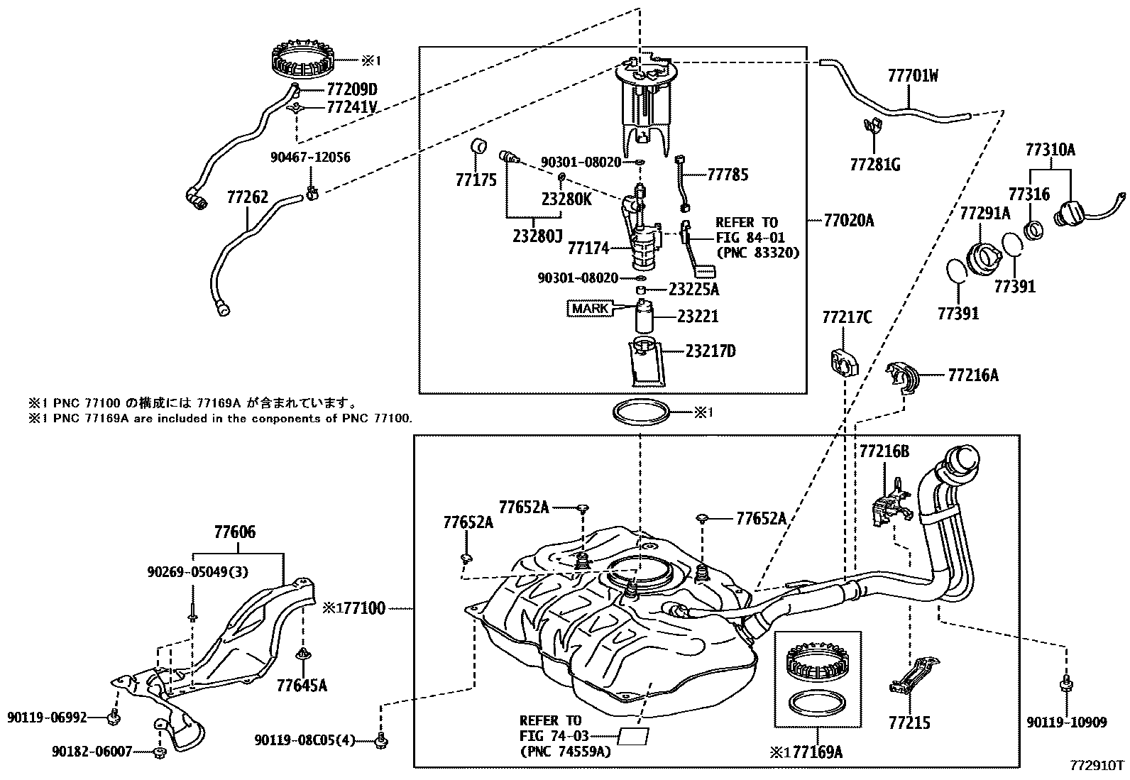 Toyota YARIS 燃油箱和燃油管 EPC diagram — 772910T