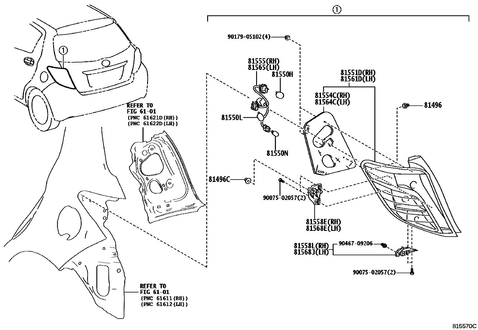 Toyota YARIS 后组合灯 EPC diagram — 815570C