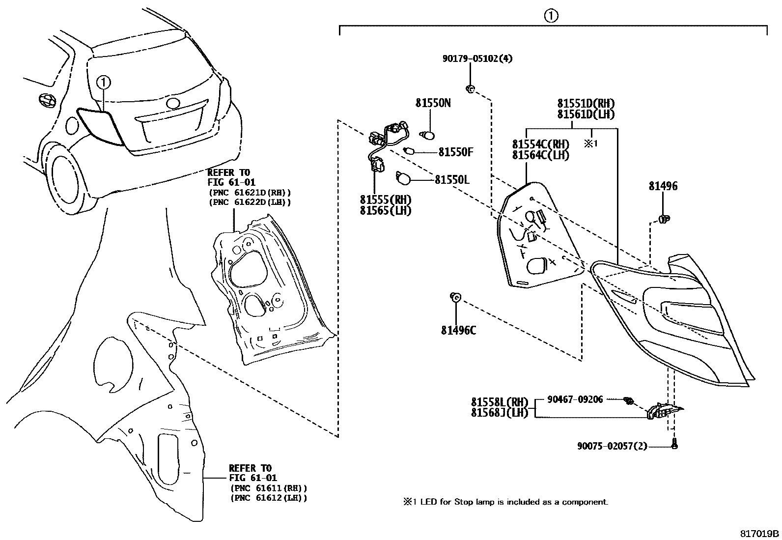 Toyota YARIS 后组合灯 EPC diagram — 817019B