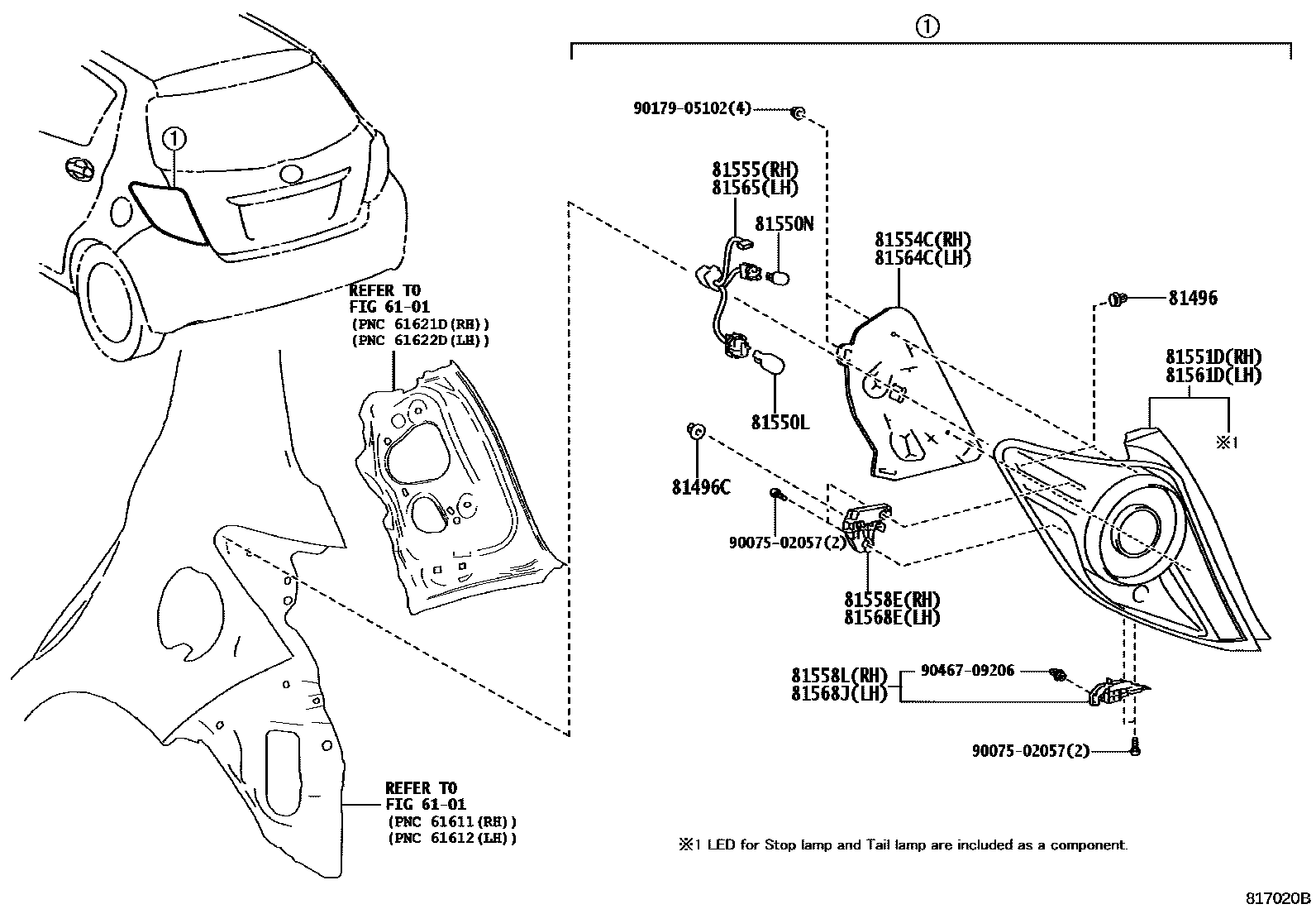 Toyota YARIS 后组合灯 EPC diagram — 817020B