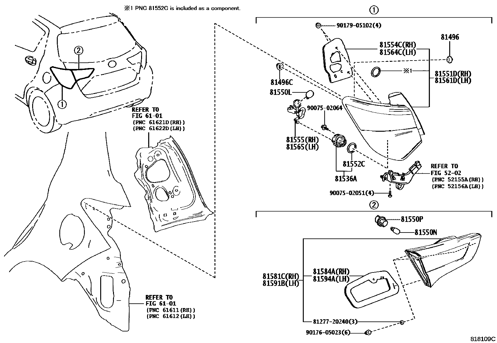 Toyota YARIS 后组合灯 EPC diagram — 818109C