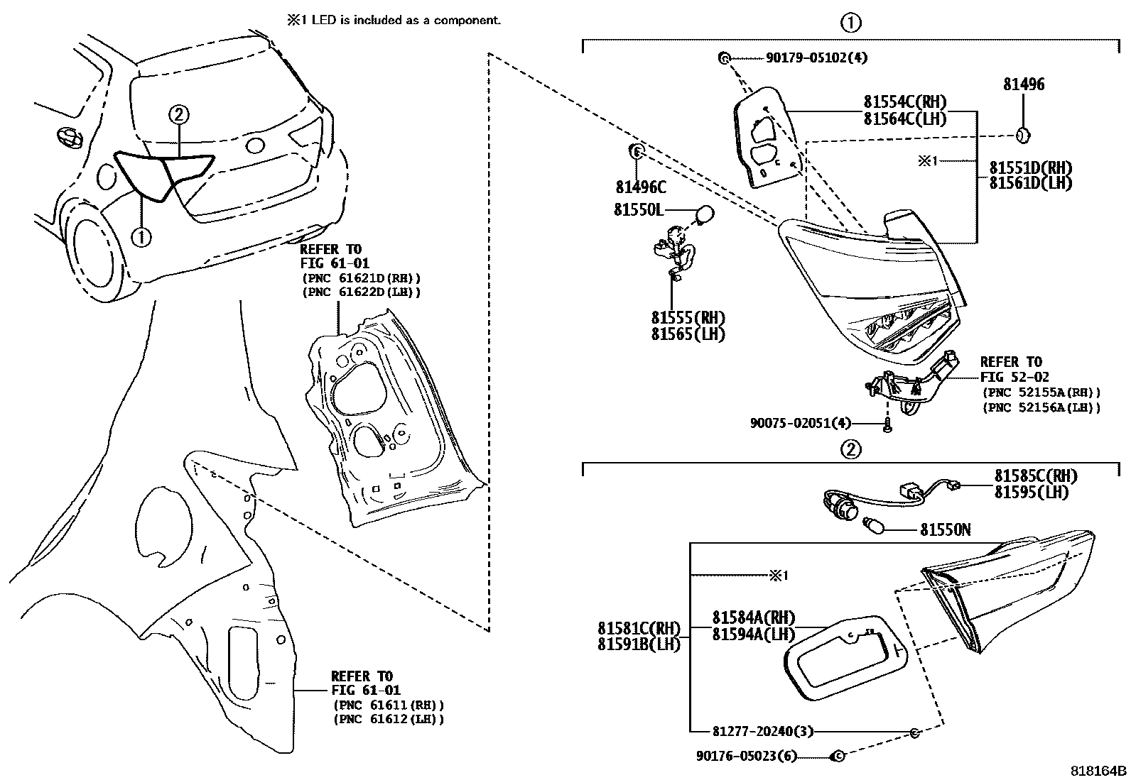 Toyota YARIS 后组合灯 EPC diagram — 818164B