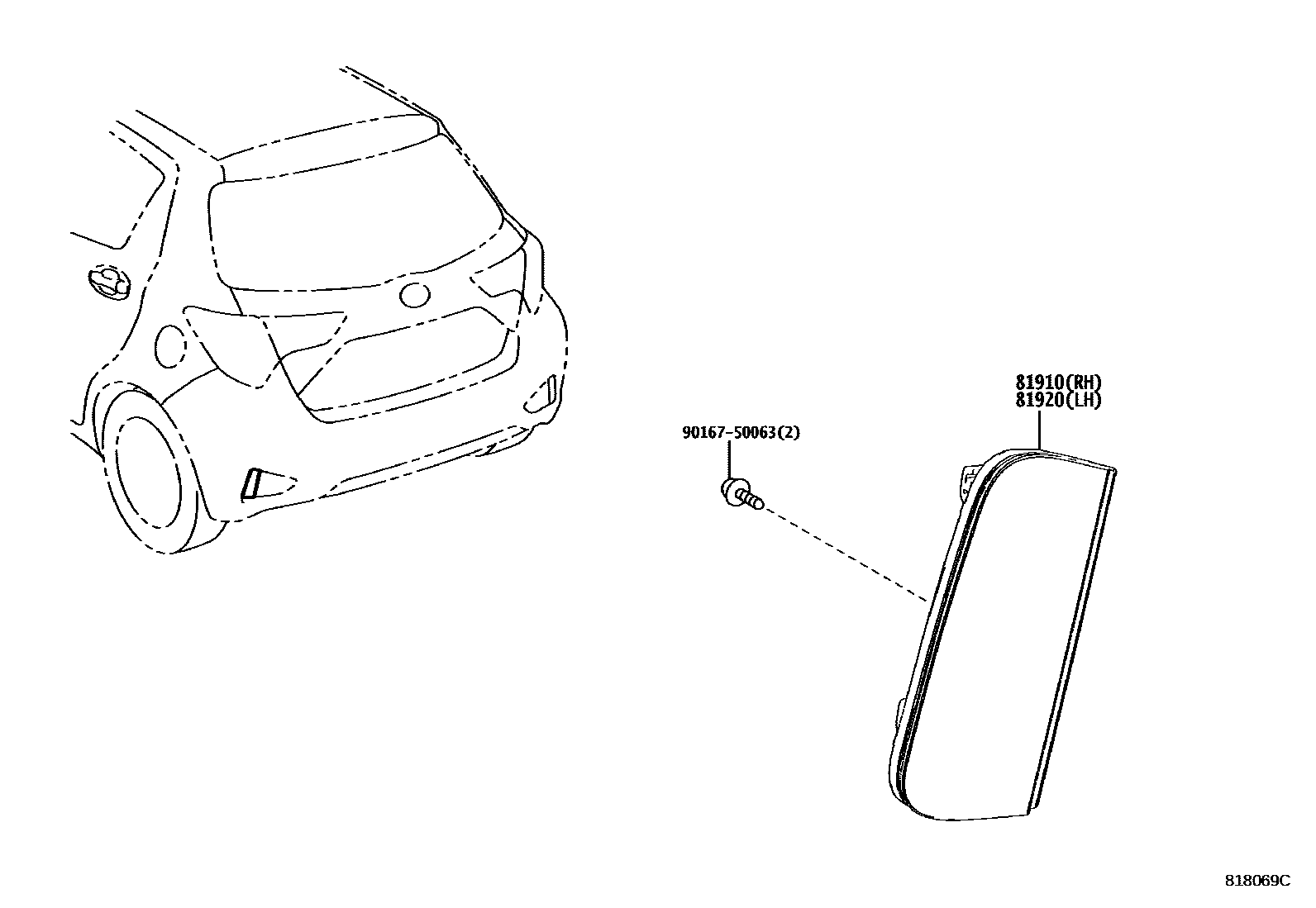 Toyota YARIS reflector EPC diagram — 818069C
