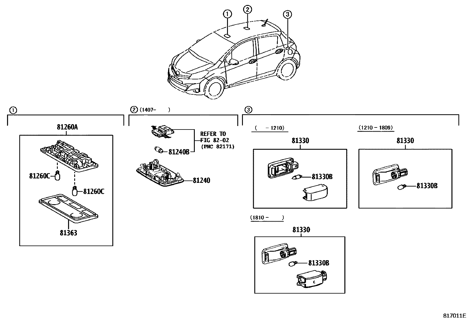 Toyota YARIS 车内灯 EPC diagram — 817011E