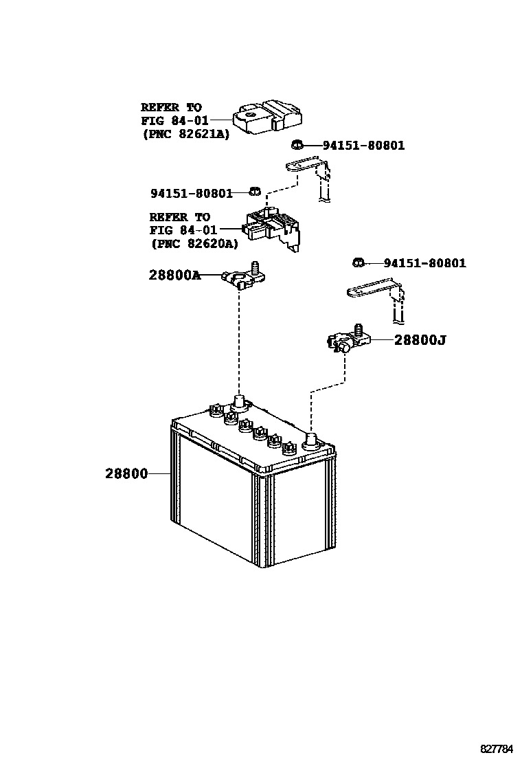 Toyota YARIS 蓄电池和蓄电池电缆 EPC diagram — 827784