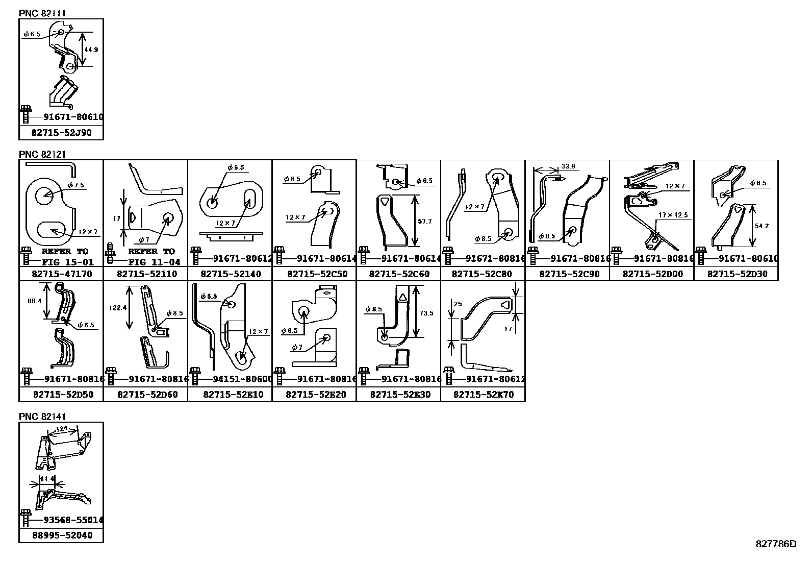 Toyota YARIS 线束和卡夹 EPC diagram — 827786D