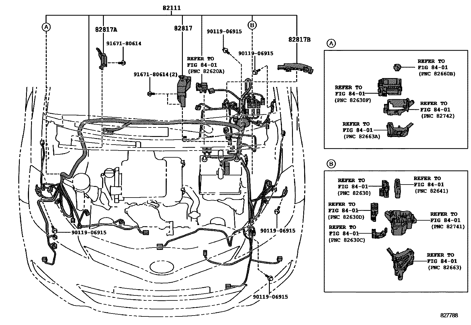 Toyota YARIS 线束和卡夹 EPC diagram — 827788