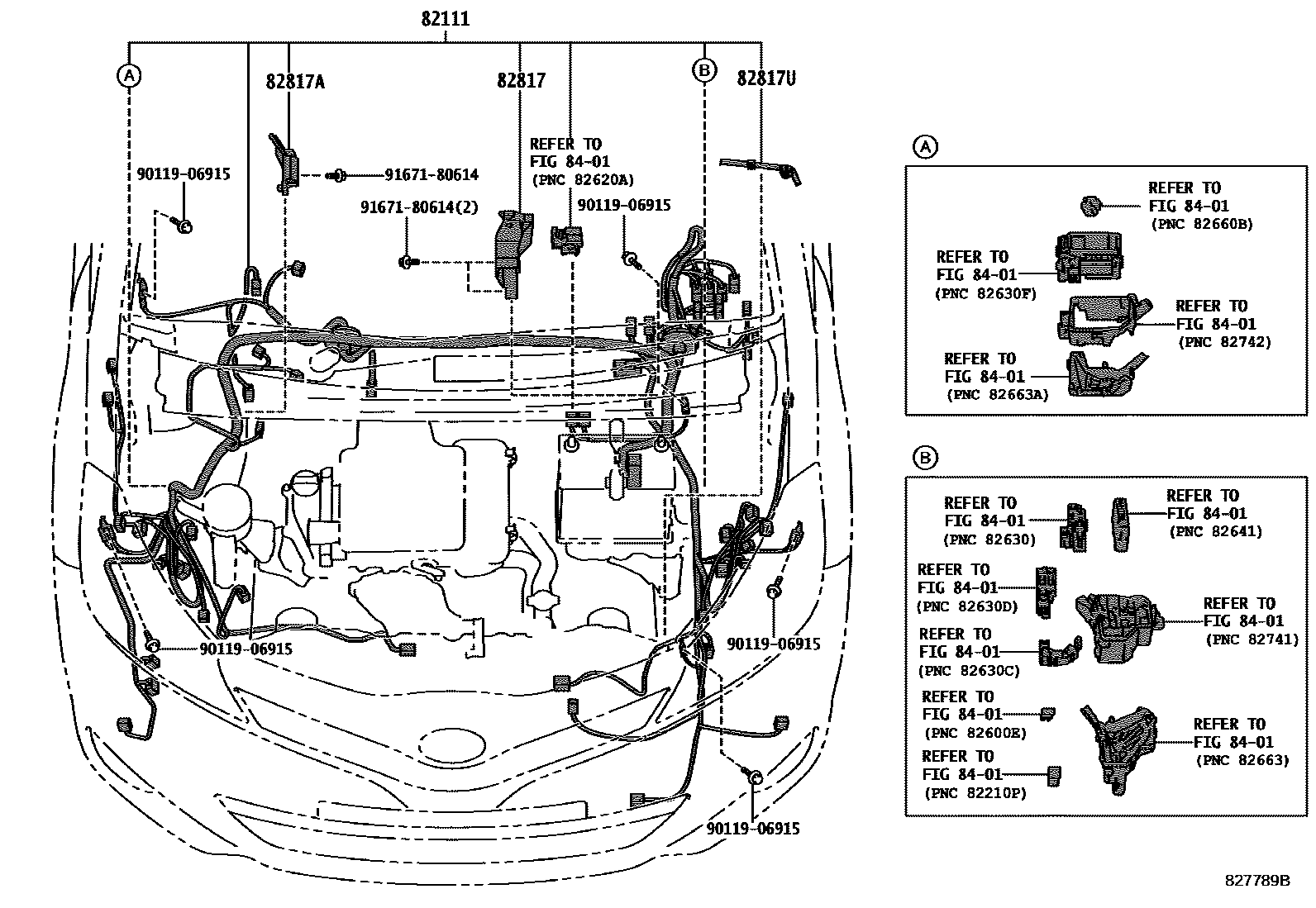 Toyota YARIS 线束和卡夹 EPC diagram — 827789B