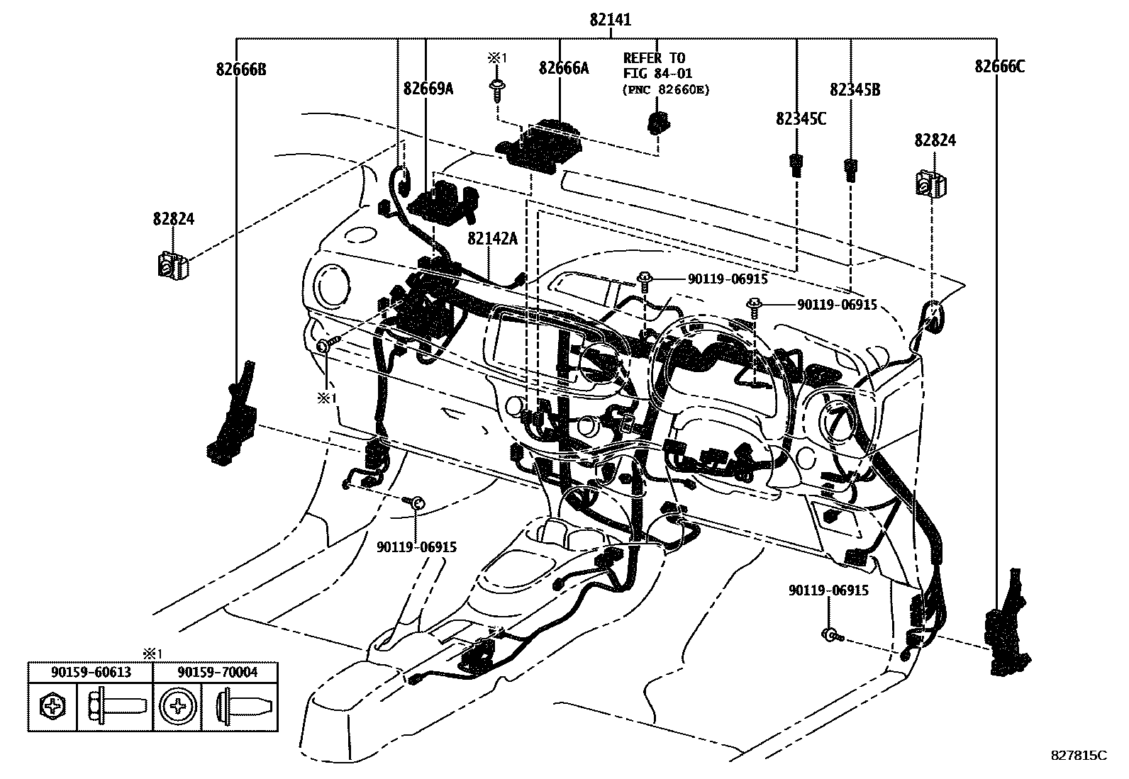Toyota YARIS 线束和卡夹 EPC diagram — 827815C