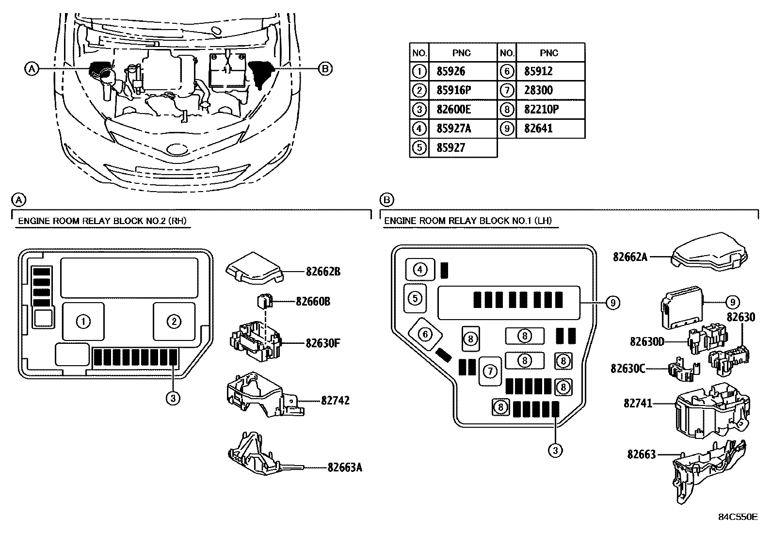 Toyota YARIS 开关和继电器和ECU EPC diagram — 84C550E