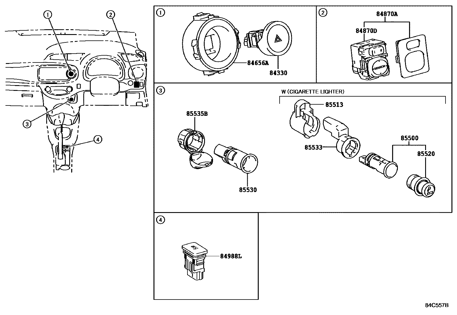 Toyota YARIS 开关和继电器和ECU EPC diagram — 84C557B