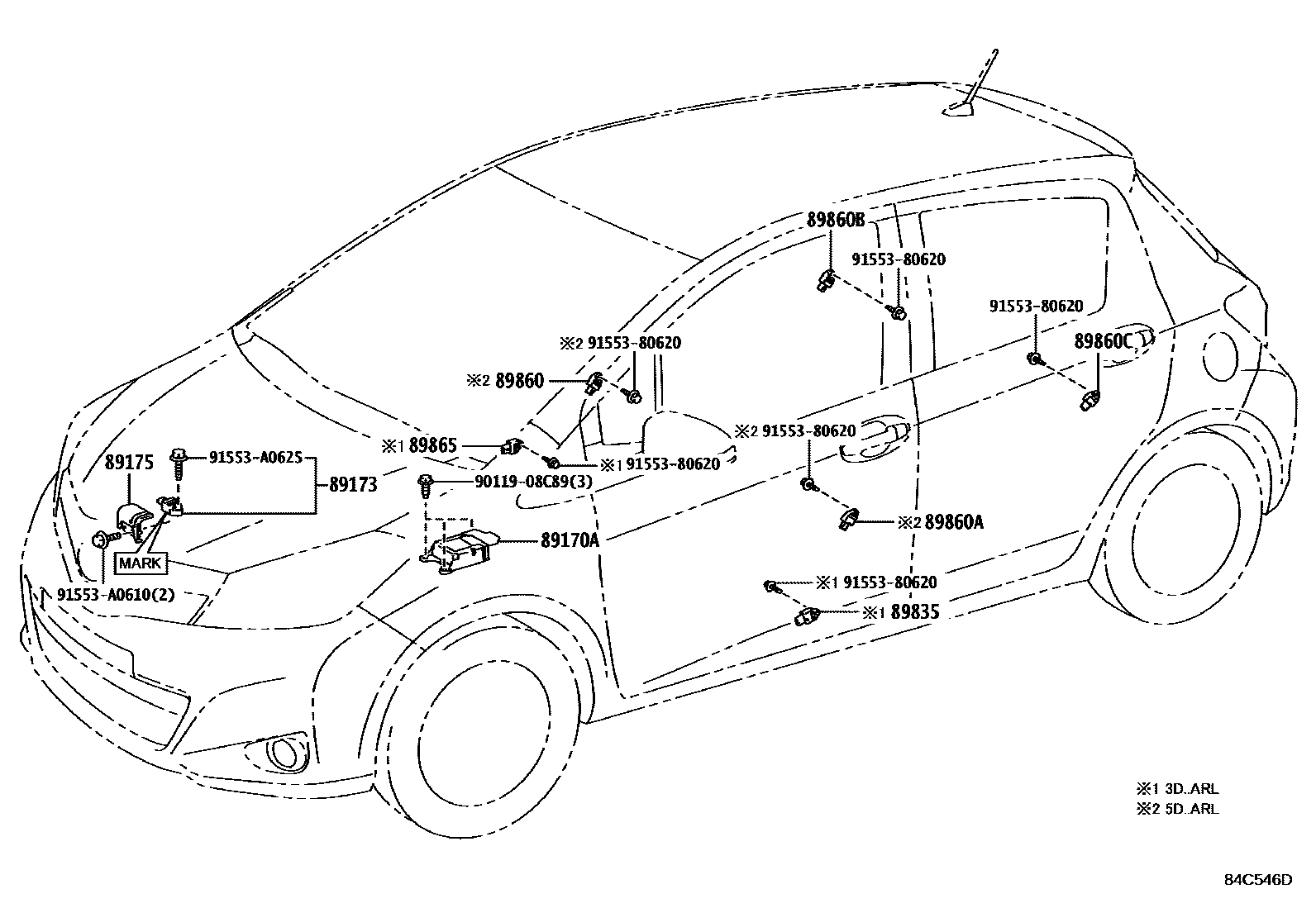 Toyota YARIS 空气囊 EPC diagram — 84C546D