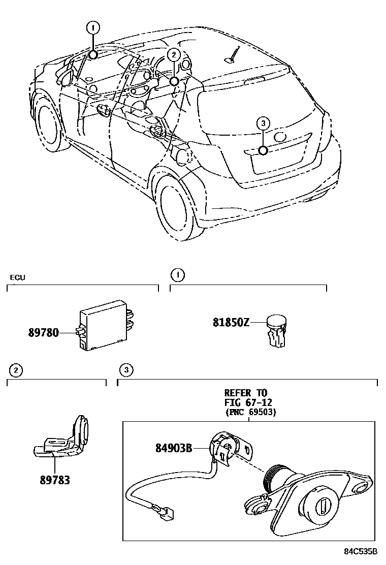 Toyota YARIS 防盗装置 EPC diagram — 84C535B