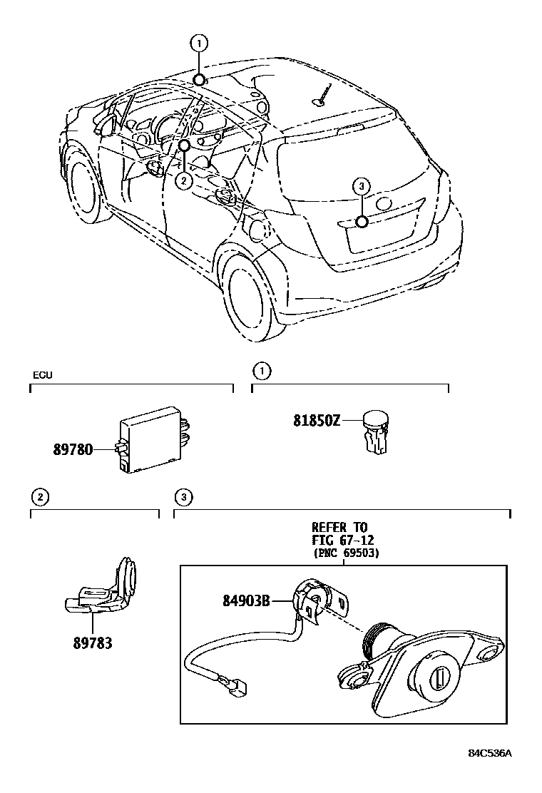 Toyota YARIS 防盗装置 EPC diagram — 84C536A