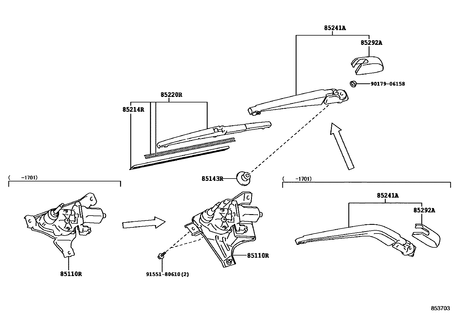 Toyota YARIS 后刮水器 EPC diagram — 853703