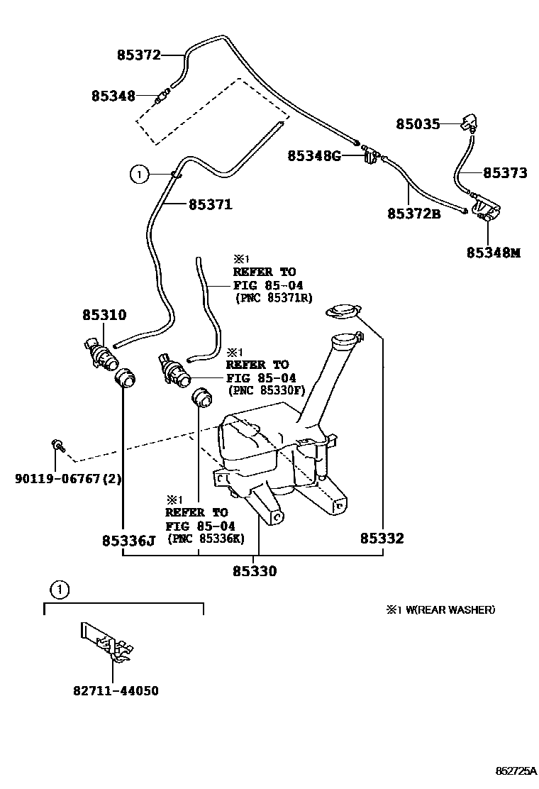Toyota YARIS 挡风玻璃清洗器 EPC diagram — 852725A