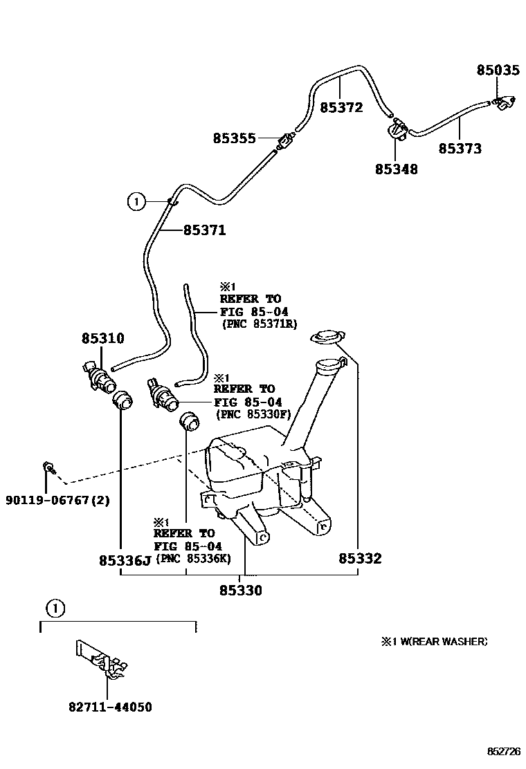 Toyota YARIS 挡风玻璃清洗器 EPC diagram — 852726