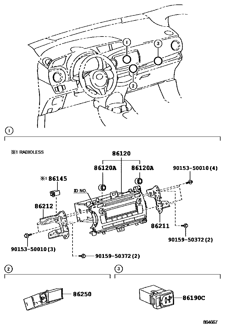 Toyota YARIS 收音机、放大器和冷凝器 EPC diagram — 864667