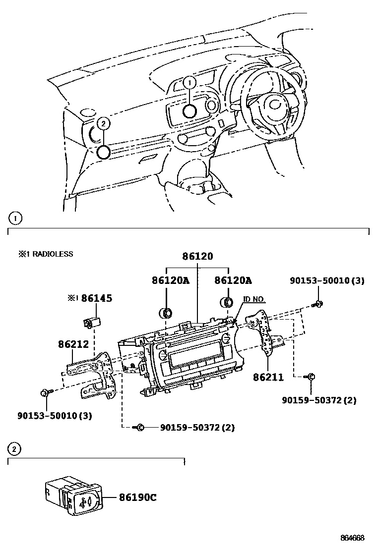Toyota YARIS 收音机、放大器和冷凝器 EPC diagram — 864668