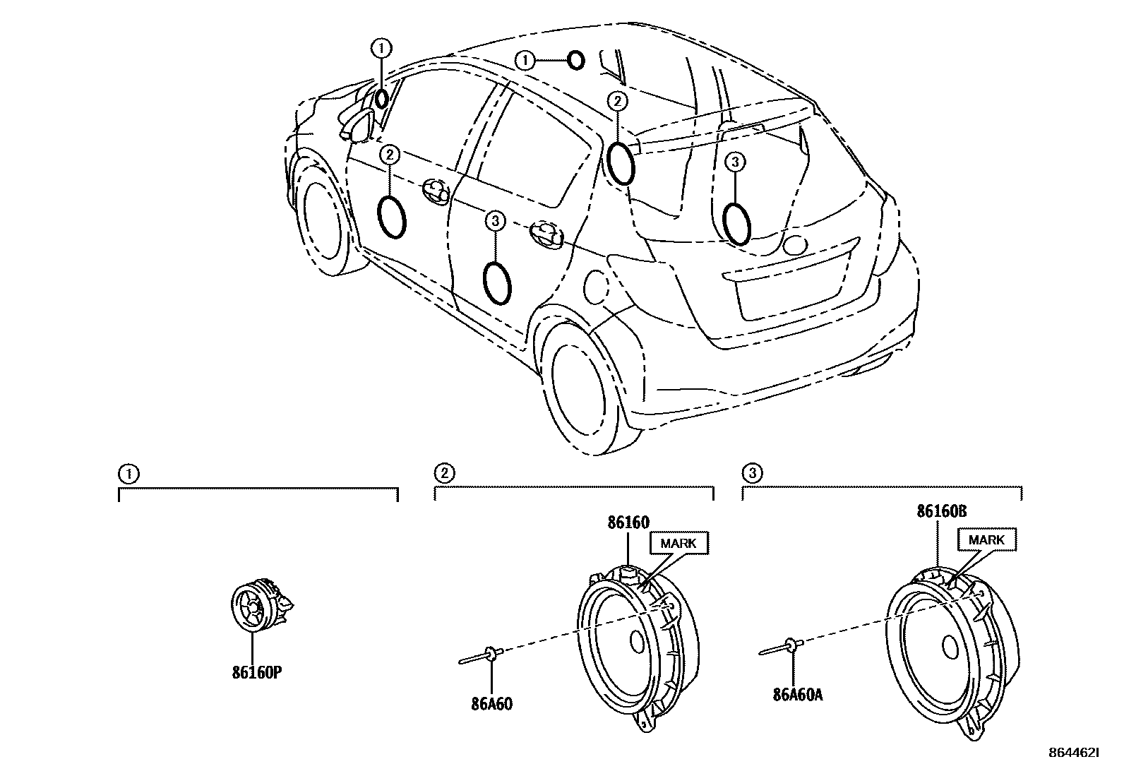 Toyota YARIS 扬声器 EPC diagram — 864462I