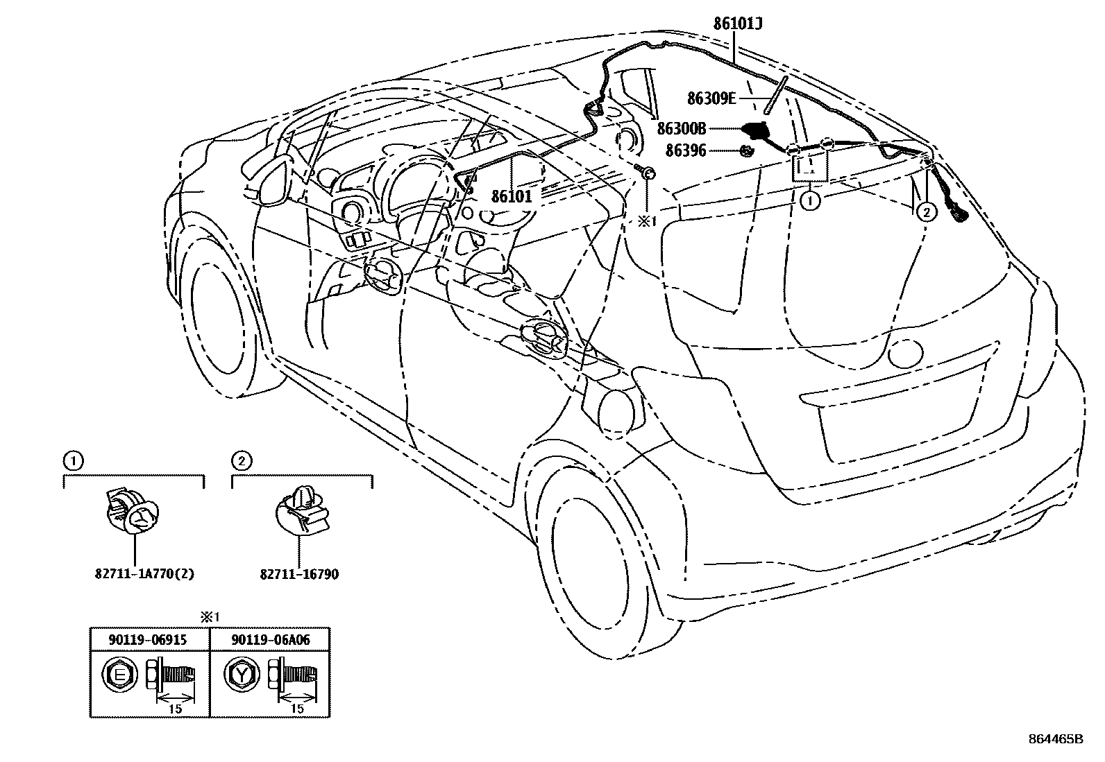 Toyota YARIS antenna EPC diagram — 864465B
