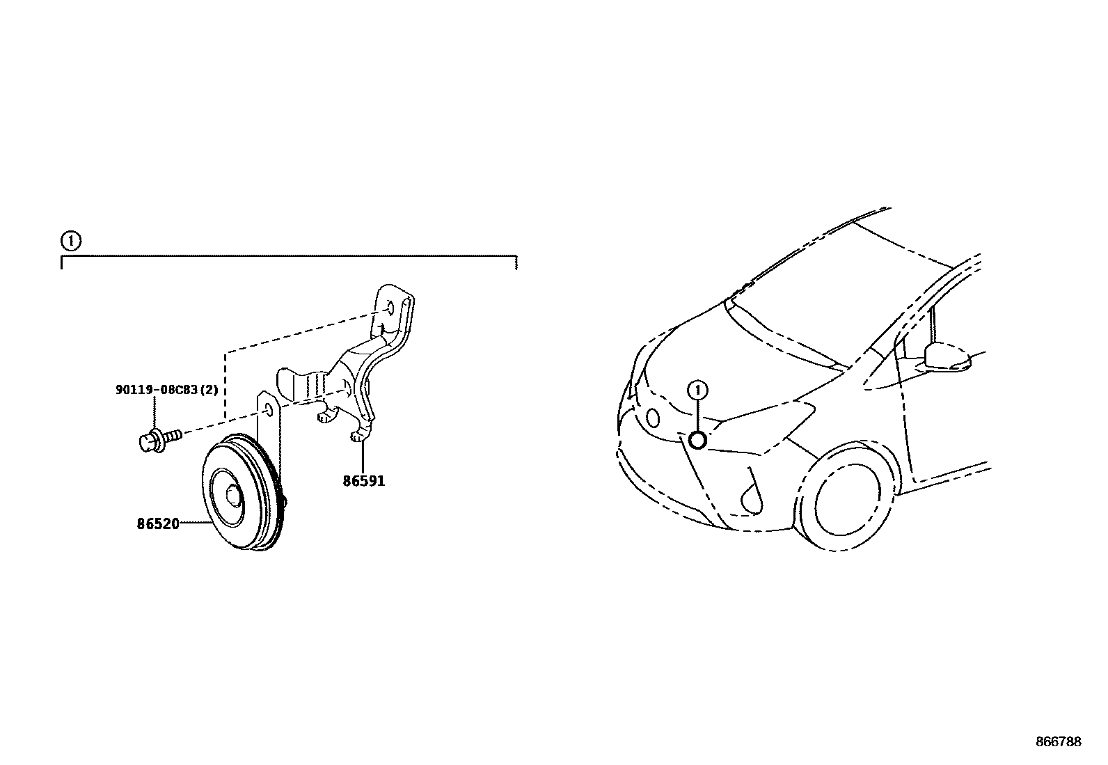 Toyota YARIS 喇叭 EPC diagram — 866788