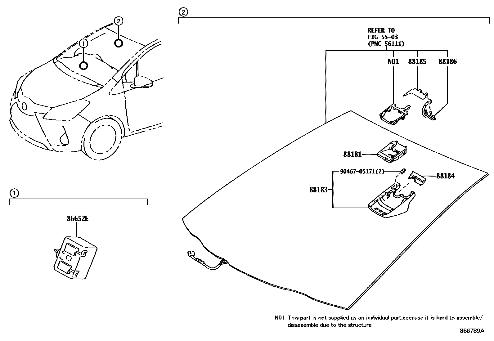 Toyota YARIS 预碰撞安全系统 EPC diagram — 866789A