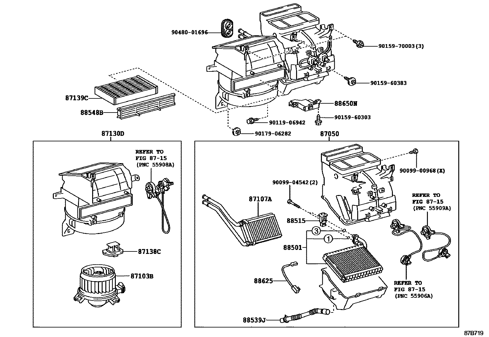 Toyota YARIS 暖风和空调系统 - 冷却器组件 EPC diagram — 87B719