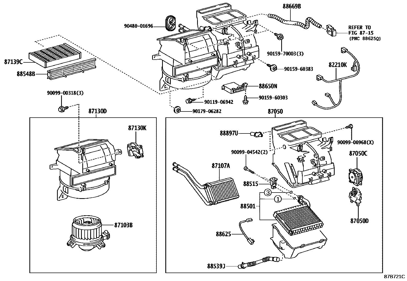 Toyota YARIS 暖风和空调系统 - 冷却器组件 EPC diagram — 87B721C
