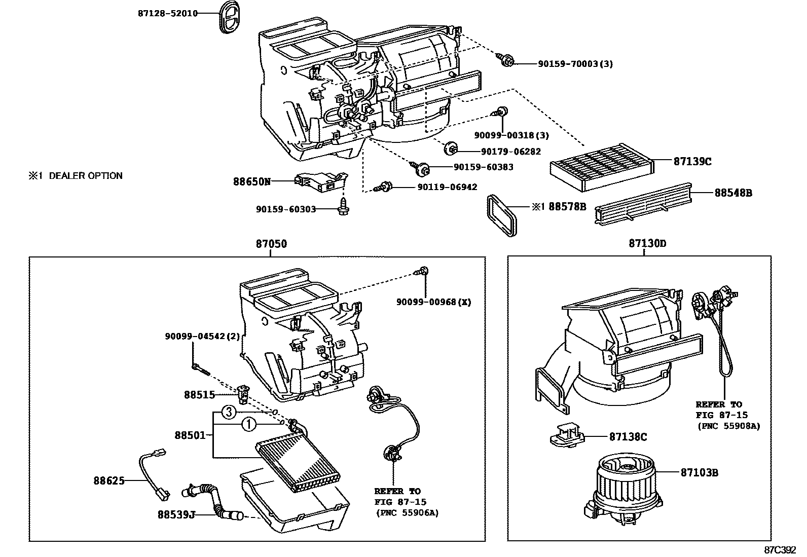 Toyota YARIS 暖风和空调系统 - 冷却器组件 EPC diagram — 87C392