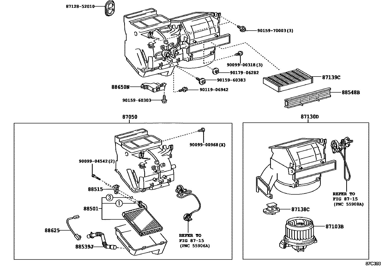 Toyota YARIS 暖风和空调系统 - 冷却器组件 EPC diagram — 87C393