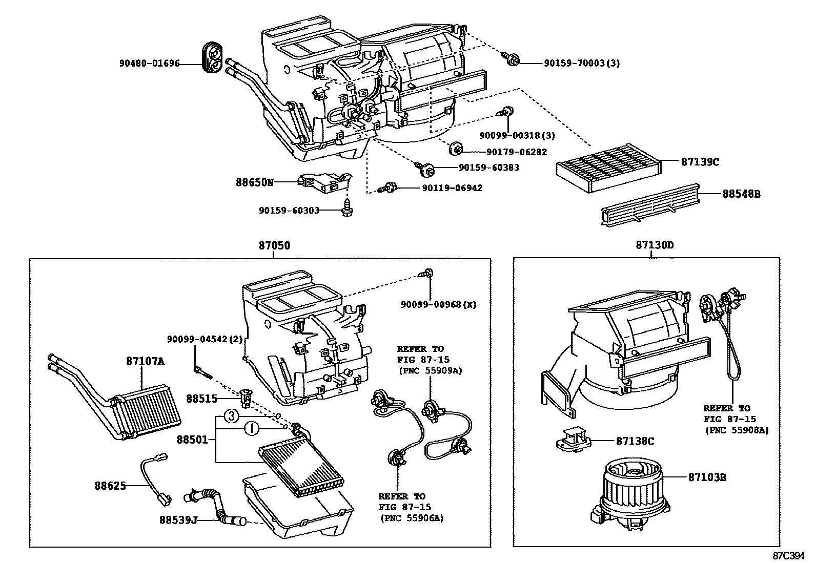 Toyota YARIS 暖风和空调系统 - 冷却器组件 EPC diagram — 87C394