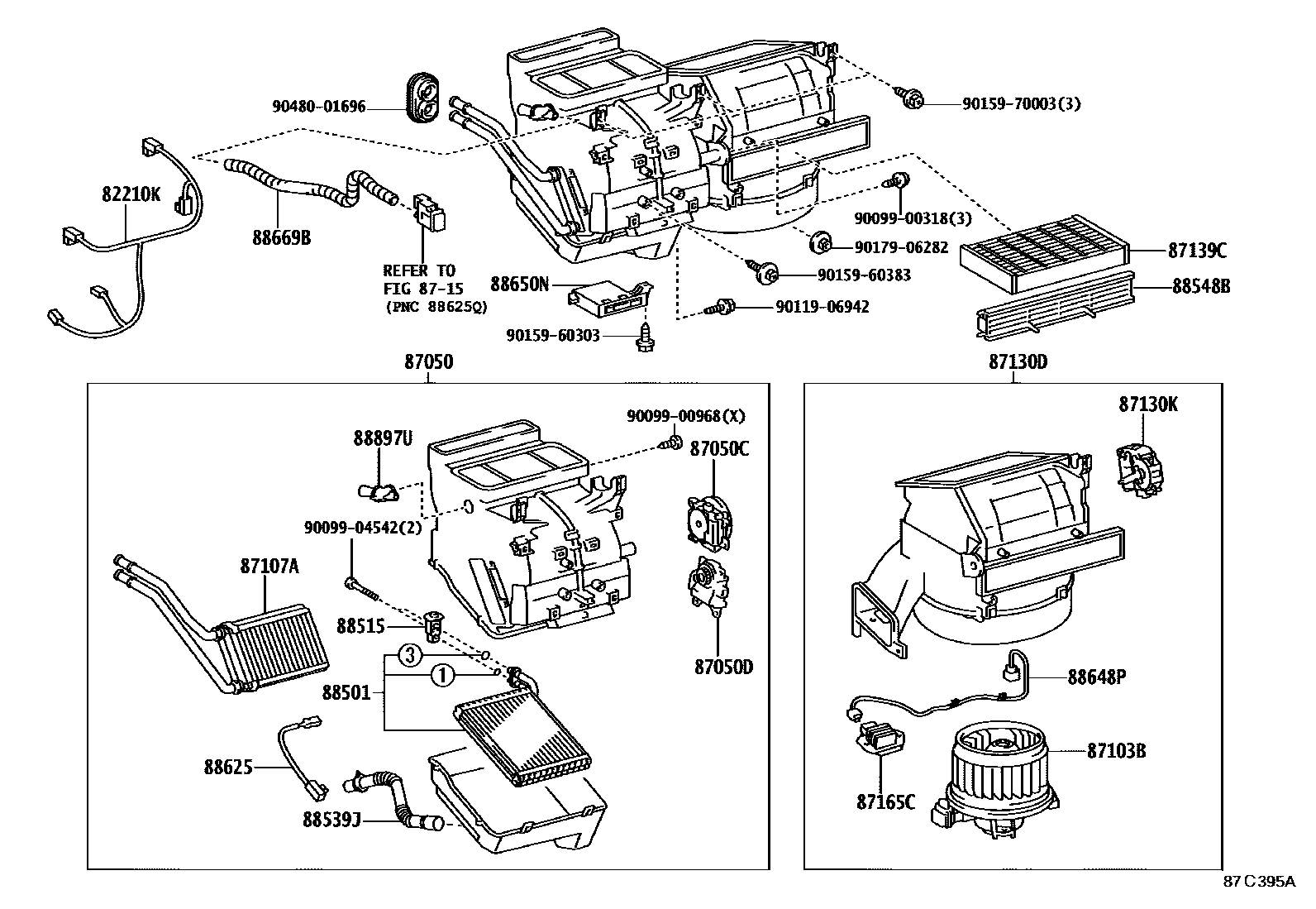 Toyota YARIS 暖风和空调系统 - 冷却器组件 EPC diagram — 87C395A