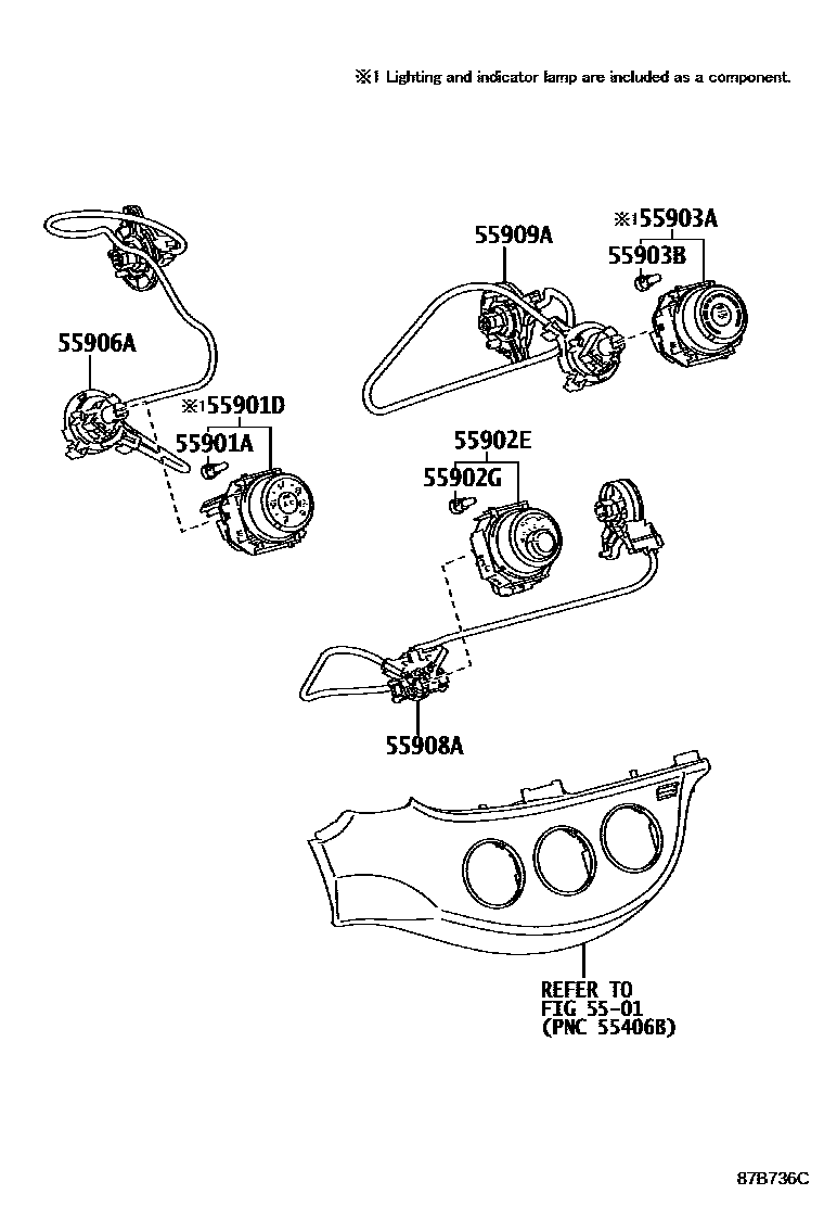 Toyota YARIS 暖风和空调系统 - 控制器和风管 EPC diagram — 87B736C
