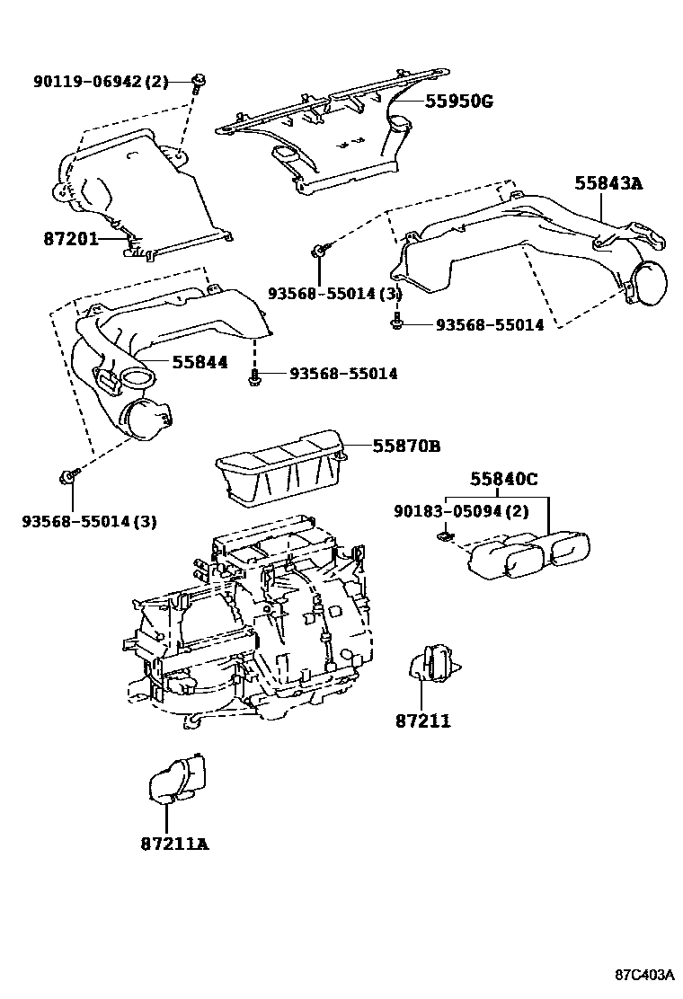 Toyota YARIS 暖风和空调系统 - 控制器和风管 EPC diagram — 87C403A