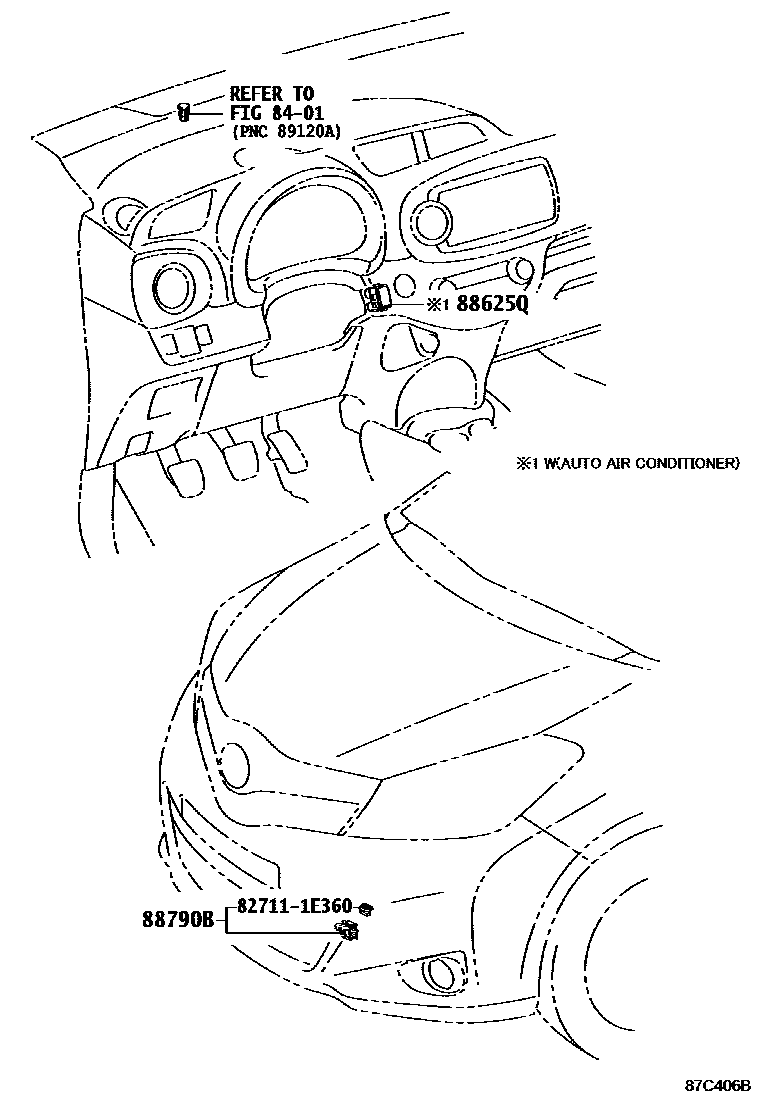 Toyota YARIS 暖风和空调系统 - 控制器和风管 EPC diagram — 87C406B