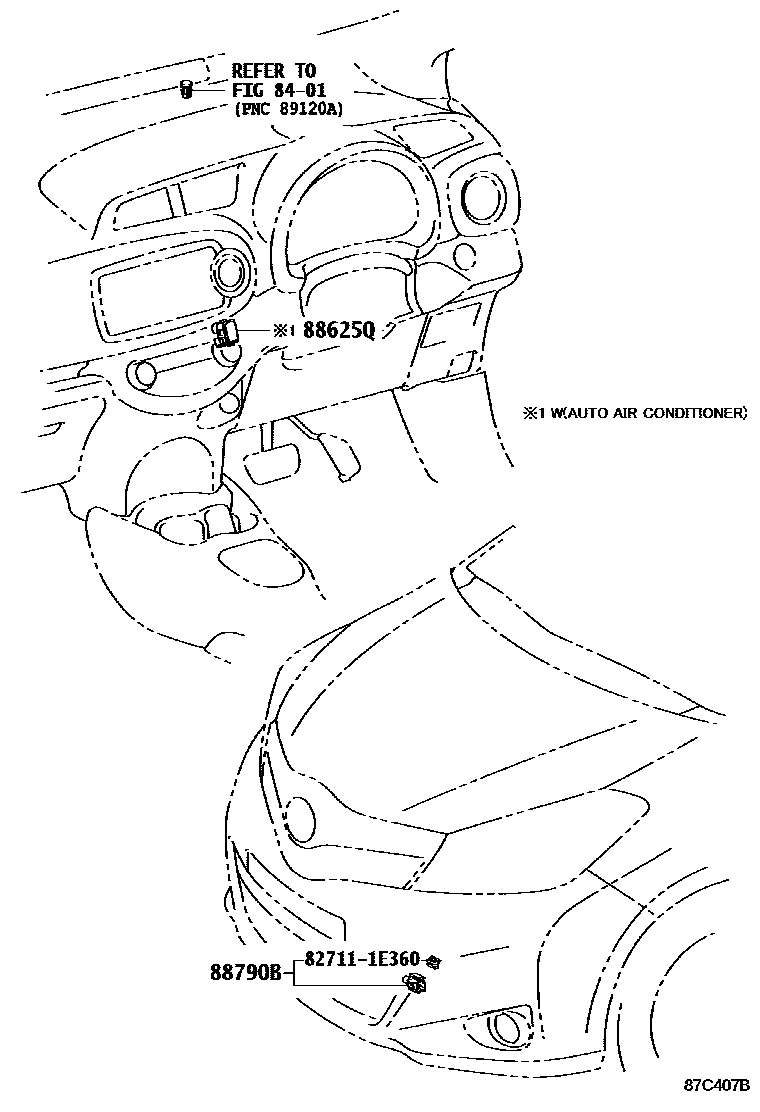 Toyota YARIS 暖风和空调系统 - 控制器和风管 EPC diagram — 87C407B
