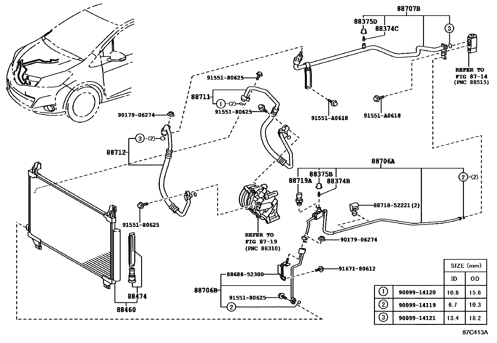 Toyota YARIS Heating & Air Conditioning - Cooler Piping EPC diagram — 87C413B