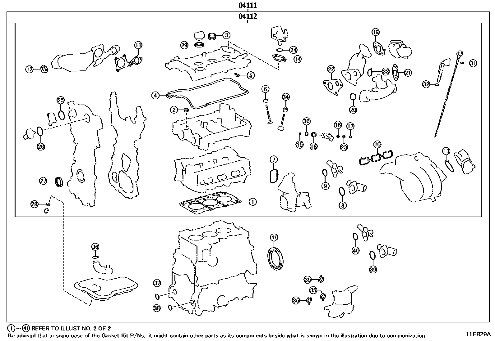 Toyota YARIS Engine Overhaul Gasket Kit EPC diagram — 11E829A