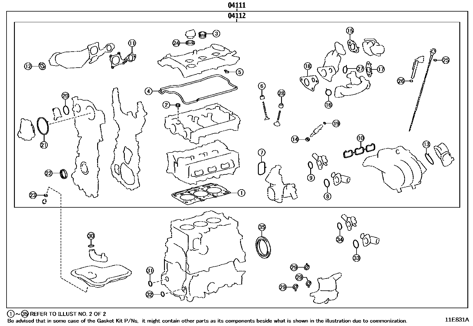 Toyota YARIS Engine Overhaul Gasket Kit EPC diagram — 11E831A