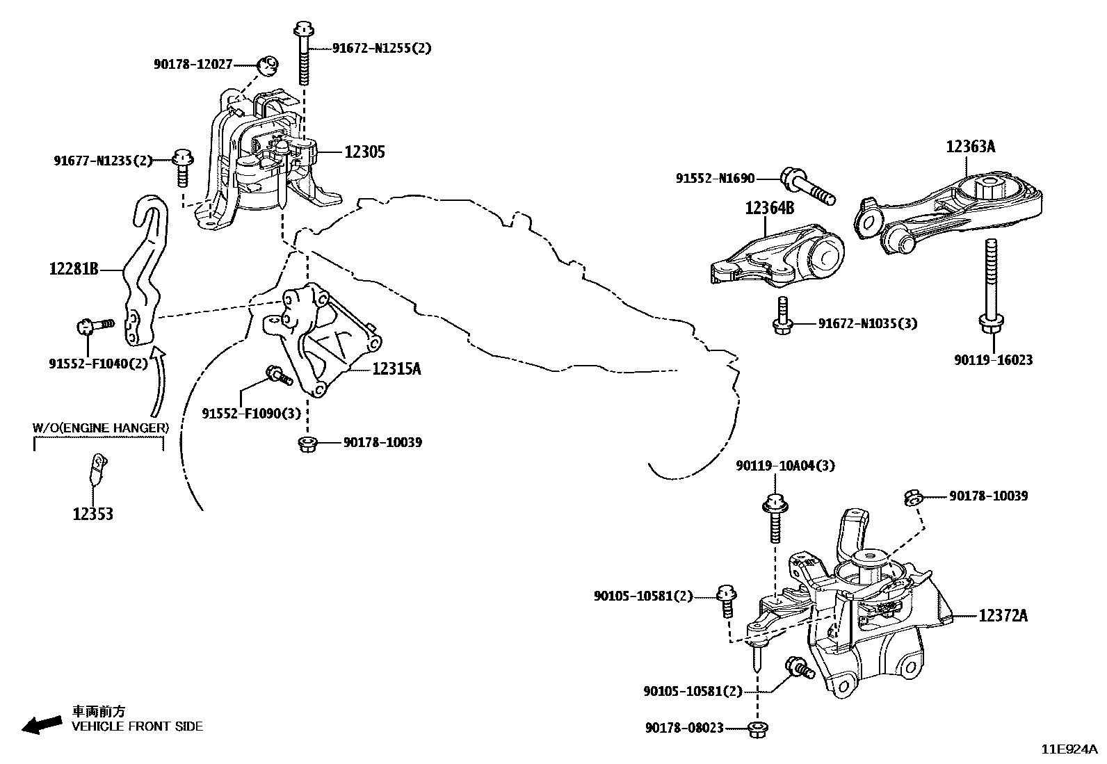 Toyota YARIS Engine Mounting EPC diagram — 11E924A