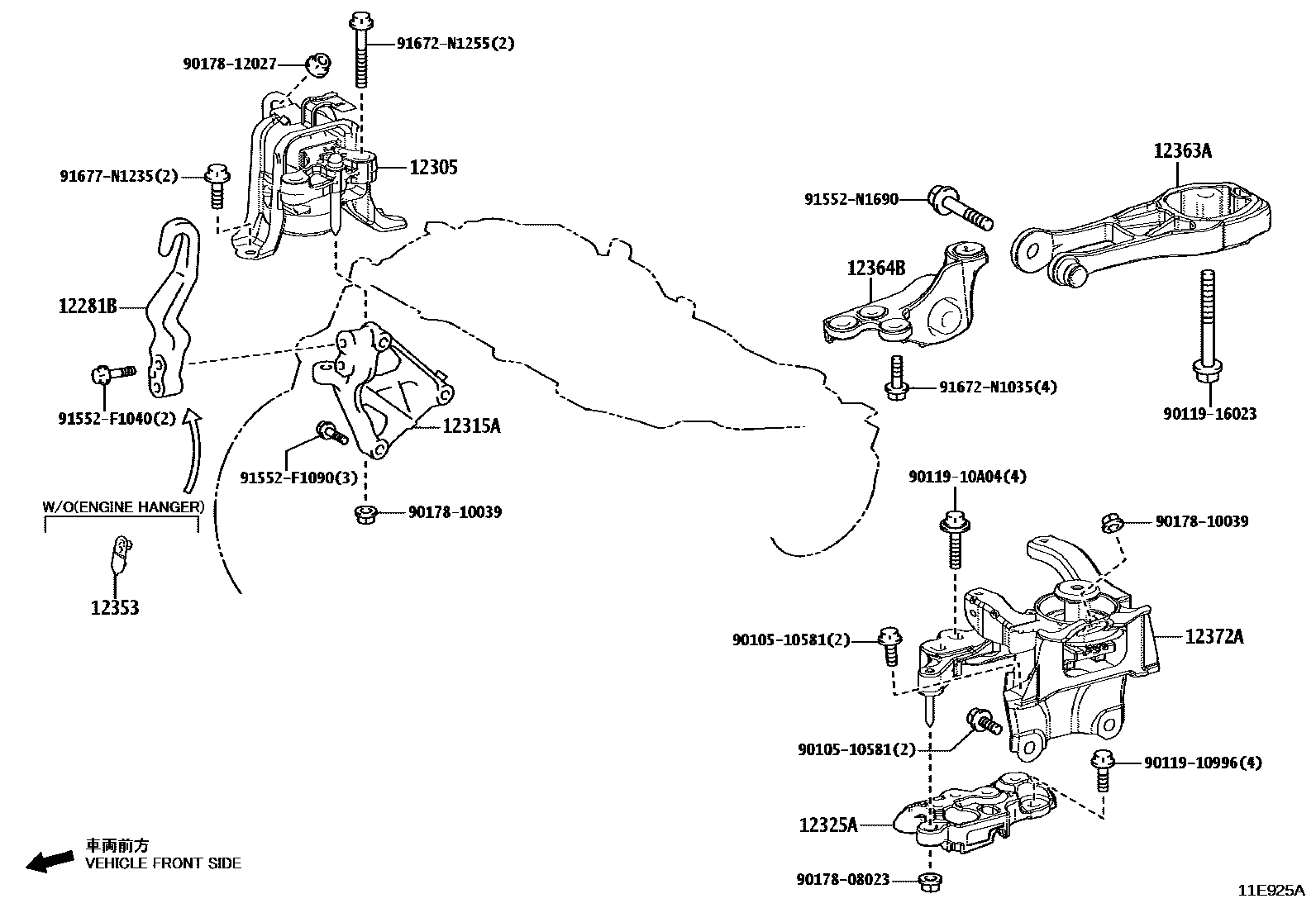 Toyota YARIS Engine Mounting EPC diagram — 11E925A